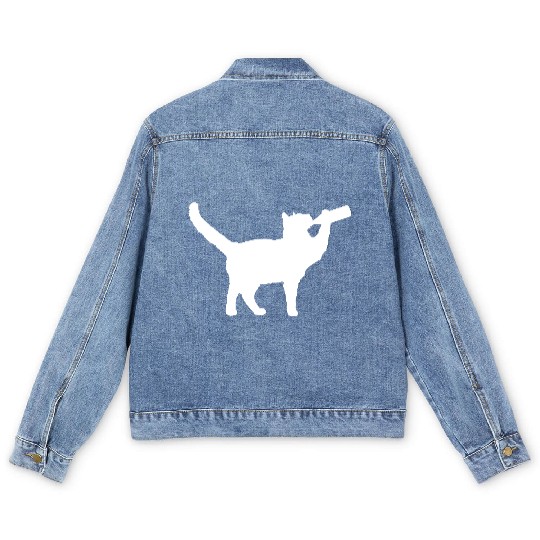 Cat Drinking Funny Beer Bottle Alcohol Fun Party Men's Denim Jackets