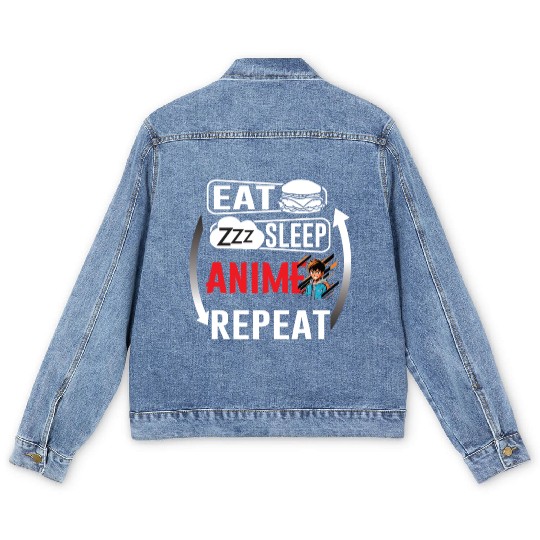 Eat Sleep Anime Repeat Ramen Kawaii Japanese Manga Men's Denim Jackets