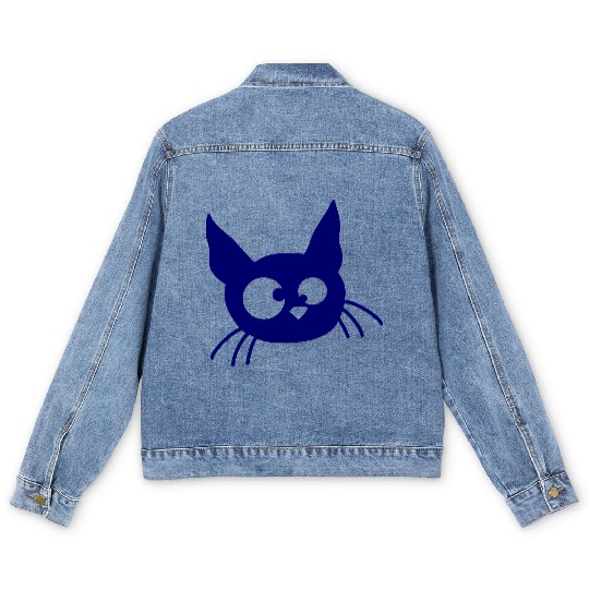 Crazy Cat Squinting Funny Eyes Grimace Fun Cartoon Men's Denim Jackets