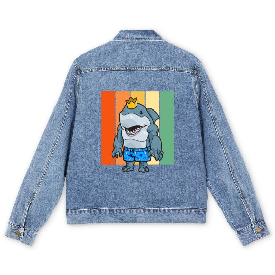 Royal Wave Rider: Adorable Crowned Shark in Men's Denim Jackets