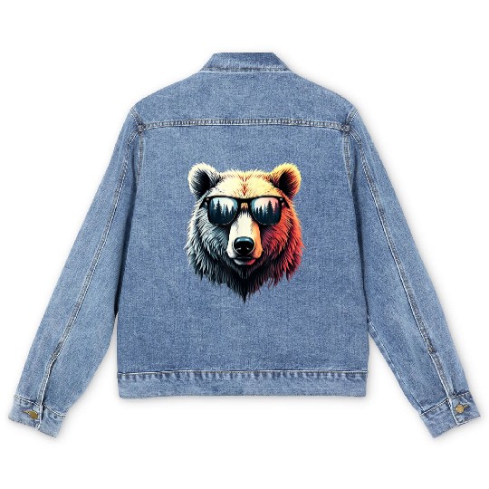 Funny Colorful Bear in Sunglasses Men Women Bears Men's Denim Jackets