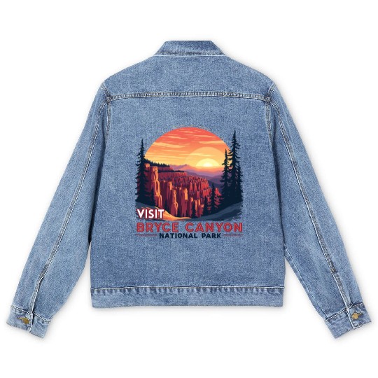 Bryce Canyon National Park Retro Illustraion V 01 Men's Denim Jackets