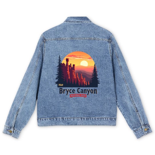 Bryce Canyon National Park Retro Illustraion V 02 Men's Denim Jackets
