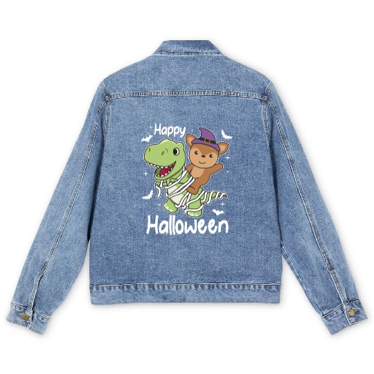Deer Happy Halloween T-rex Mummy Costume Men's Denim Jackets
