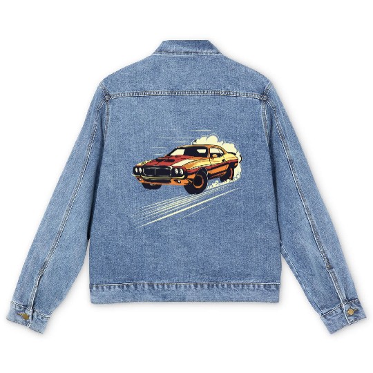 Classic Muscle Car in Action Men's Denim Jackets