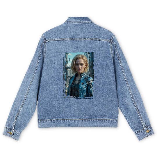 Portrait of a sci-fi cyberpunk girl Men's Denim Jackets