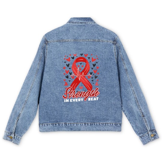 CHD Awareness Strength In Every Beat Men's Denim Jackets