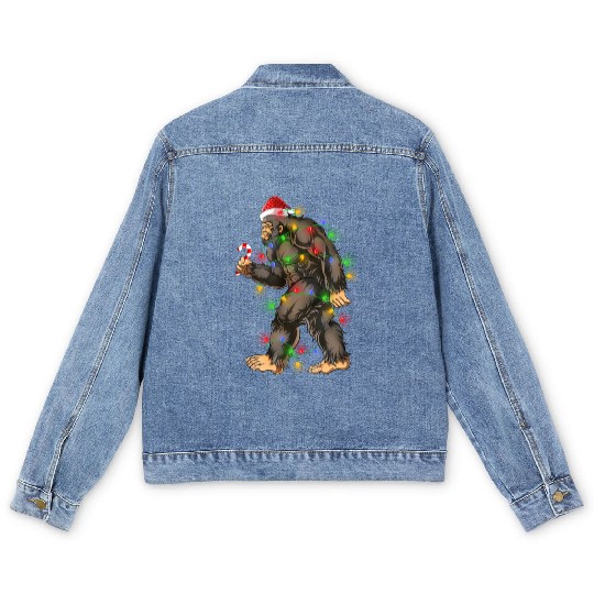 Bigfoot Sasquatch Yeti Candy Cane Christmas Men's Denim Jackets