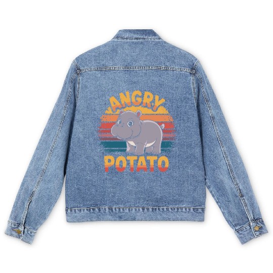 Moo Deng Angry Potato Hippo Humor Design Men's Denim Jackets