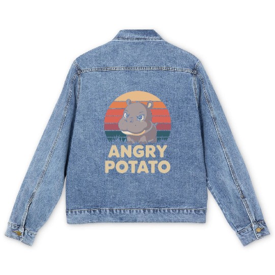 Moo Deng Angry Potato Hippo Humor Men's Denim Jackets