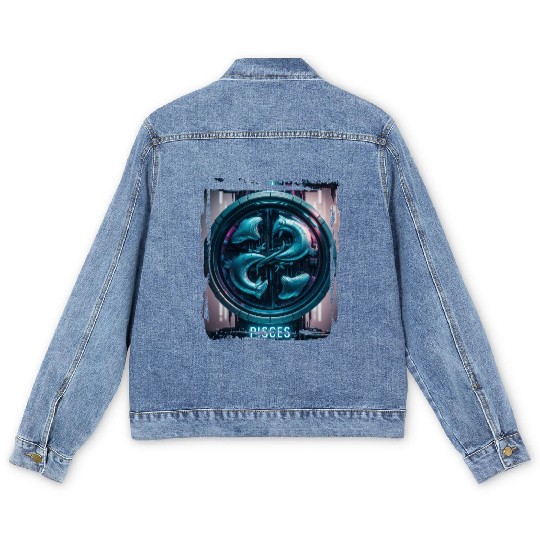 Zodiac sign Pisces in cyberpunk era Future Men's Denim Jackets
