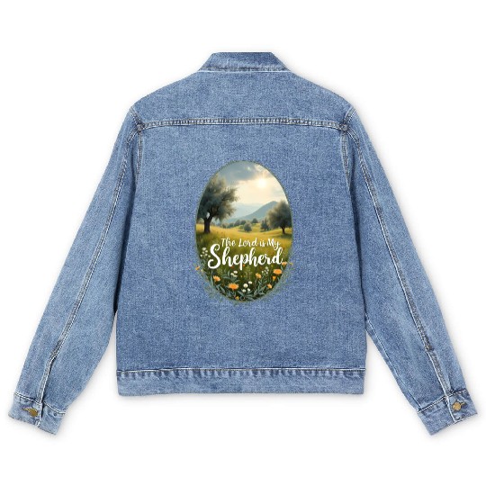 The Lord Is My Shepherd Peaceful Christian Artwork Men's Denim Jackets