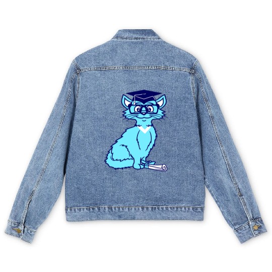 College Degree Cat School-leaving Certificate Pass Men's Denim Jackets