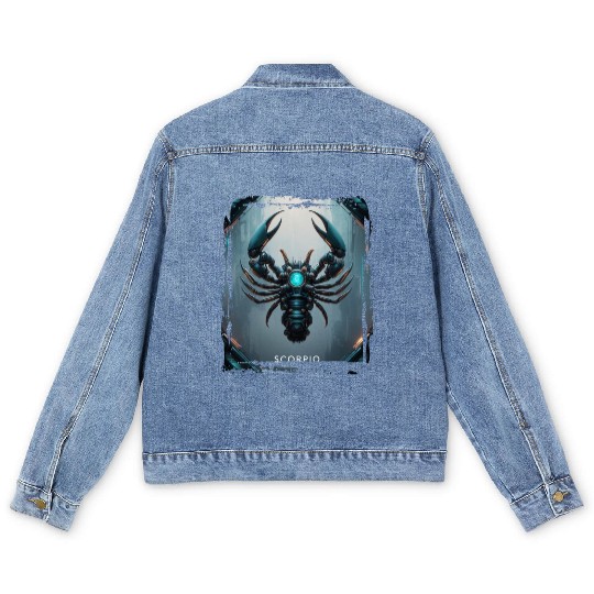Zodiac sign Scorpio in cyberpunk era Future Men's Denim Jackets