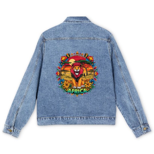 Majestic African Lion Safari Adventure Men's Denim Jackets