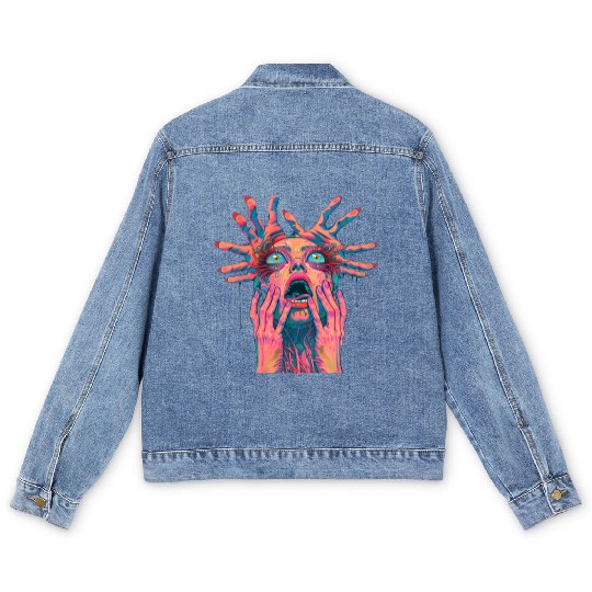 Neon Nightmare: Psychedelic Horror Art Men's Denim Jackets