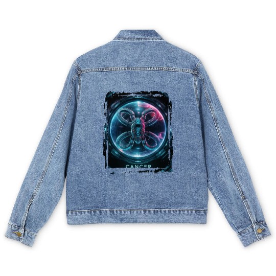Zodiac sign Cancer in cyberpunk era Future Men's Denim Jackets