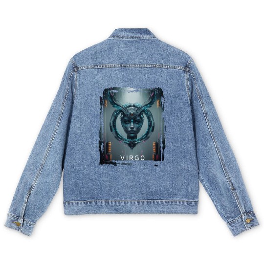 Zodiac sign Virgo in cyberpunk era Future Men's Denim Jackets