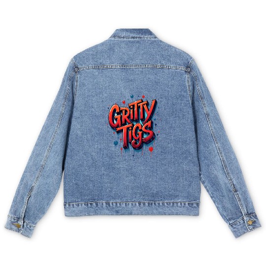 Gritty Tigs: Bold Typography Meets Urban Edge Men's Denim Jackets