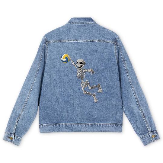 Volleyball Skeleton Volleyball Player Halloween Men's Denim Jackets