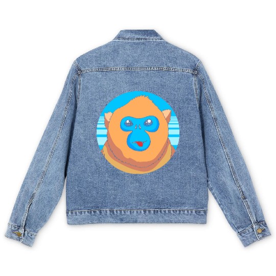 Monkey Lover Cute Snub Nosed Monkey Face Men's Denim Jackets