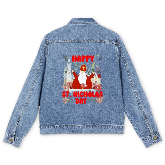Happy saint Nicholas dayretro logo Men's Denim Jackets