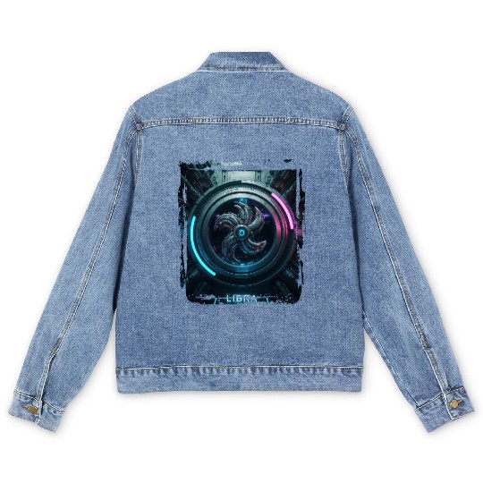 Zodiac sign Libra in cyberpunk era Future Men's Denim Jackets