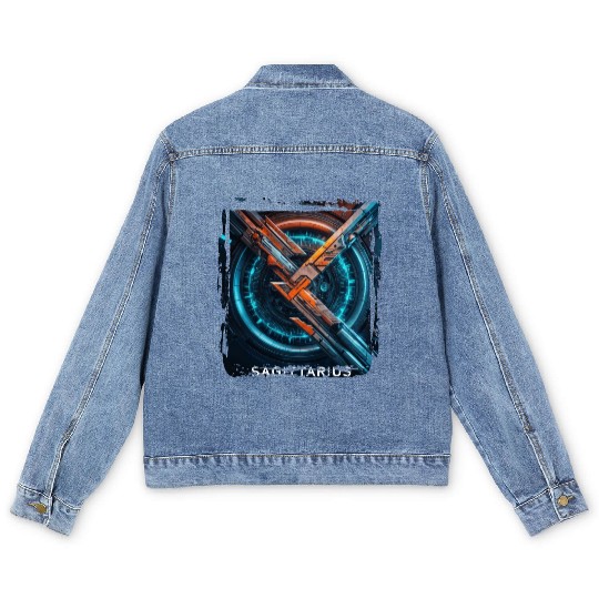 Zodiac sign Sagittarius in cyberpunk era Future Men's Denim Jackets
