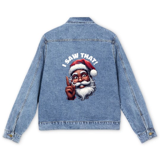Santa's Watching Festive African American Santa Men's Denim Jackets