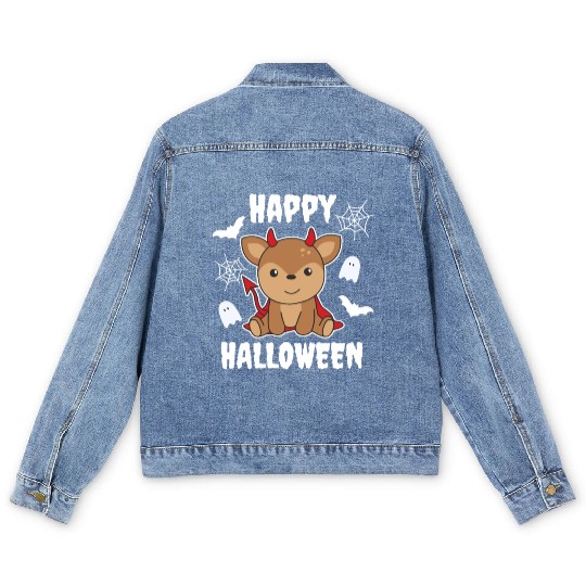 Deer Happy Halloween Cute Devil Witch Costume Men's Denim Jackets