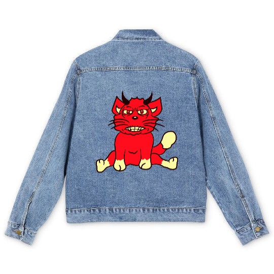 Demon Monster Cat Halloween Fun Horror Devil Horns Men's Denim Jackets