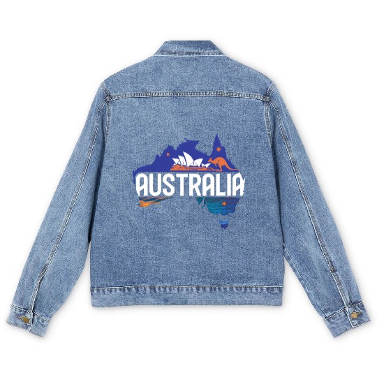 Australia Kangaroo & Sydney Opera House Map Men's Denim Jackets