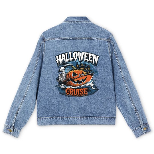 Halloween Cruise skull pumpkin Men's Denim Jackets