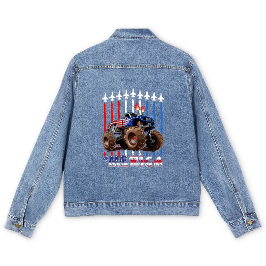 Merica Monster Truck US Flag Men's Denim Jackets