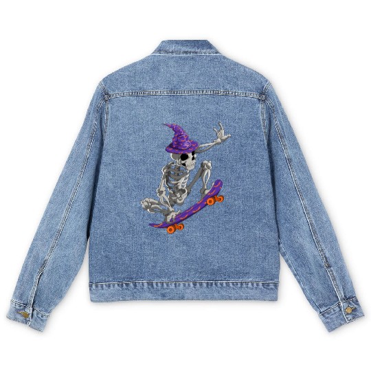 Skateboarding Skeleton Halloween Skater Skateboard Men's Denim Jackets