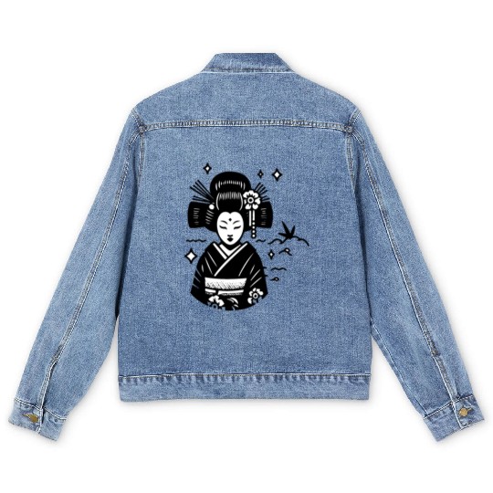 Japanese Geisha Men's Denim Jackets