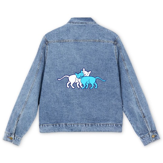 2 Happy Cats Friends Team Two Cuddling Love Couple Men's Denim Jackets