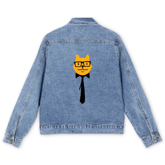 Nerd Cat Horn-rimmed Glasses Geek Smart Kitten Fun Men's Denim Jackets