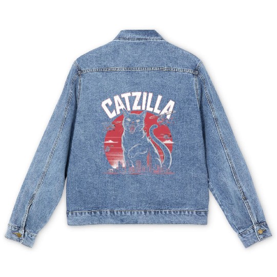 Catzilla Attacks City Design Men's Denim Jackets