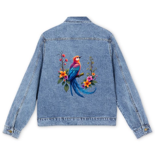 Fantastical Bird Of Paradise Painting Men's Denim Jackets