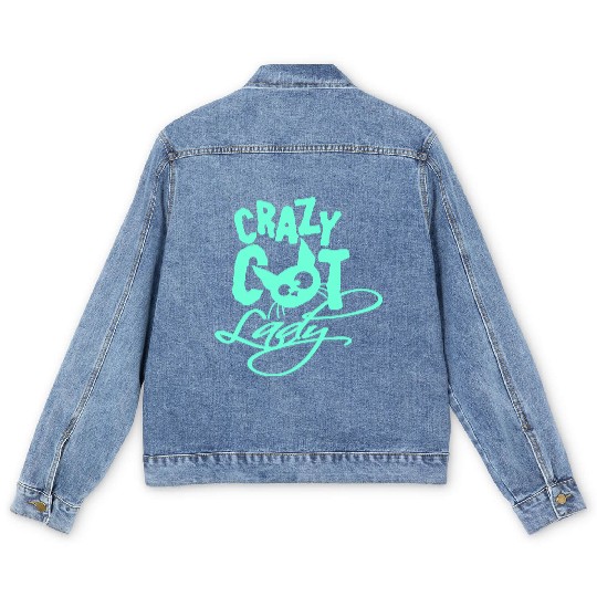 Crazy Cat Lady Text Love Saying Quote Weird Woman Men's Denim Jackets