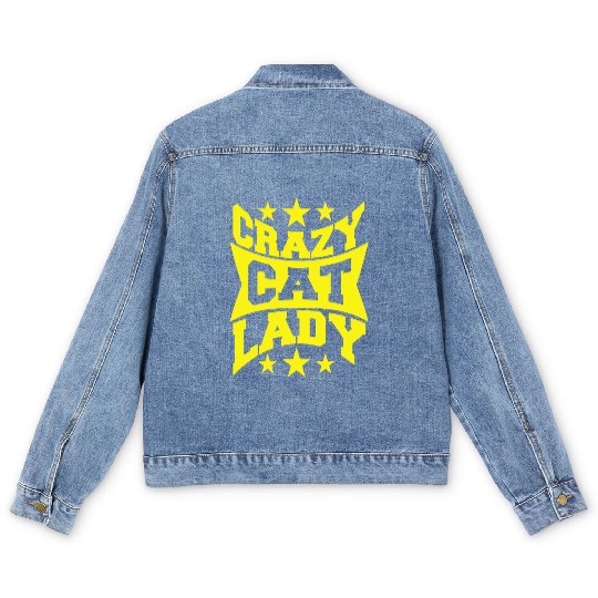 Crazy Cat Lady Text Love Saying Quote Weird Woman Men's Denim Jackets