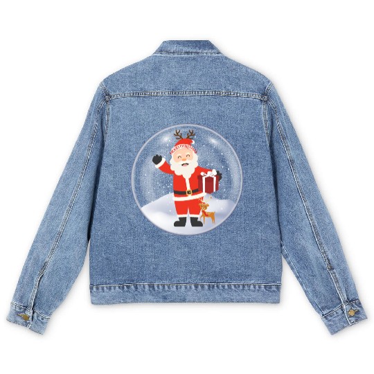 Santa’s Joy: Christmas Snow Globe Men's Denim Jackets