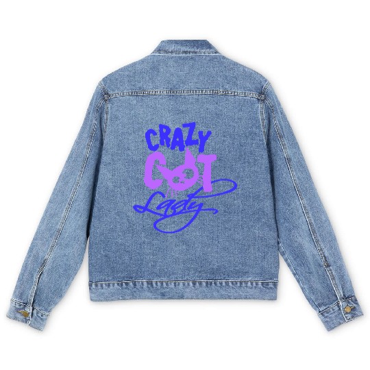 Crazy Cat Lady Text Love Saying Quote Weird Woman Men's Denim Jackets
