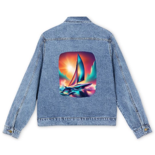 Futuristic AI-Designed Sailing Yacht Men's Denim Jackets