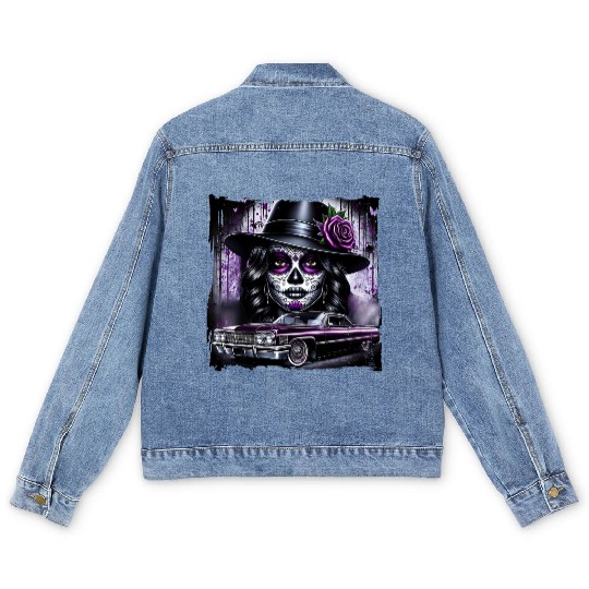 lowrider catrina Sugar skull Men's Denim Jackets