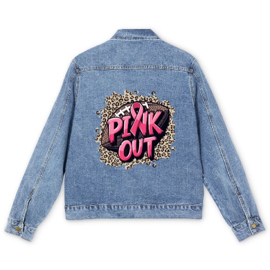 Pink Out Breast Cancer Football Coquette Bow Mom Men's Denim Jackets
