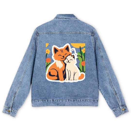 3d cat dou sweet and joyful Men's Denim Jackets