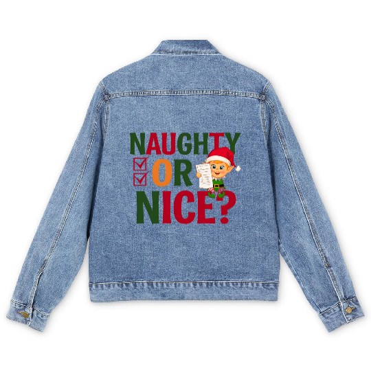 Naughty or Nice Elf Checklist Christmas Fun Men's Denim Jackets