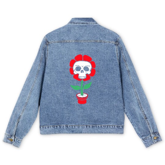 Evil Skull Flower Horror Halloween Skeleton Head Men's Denim Jackets